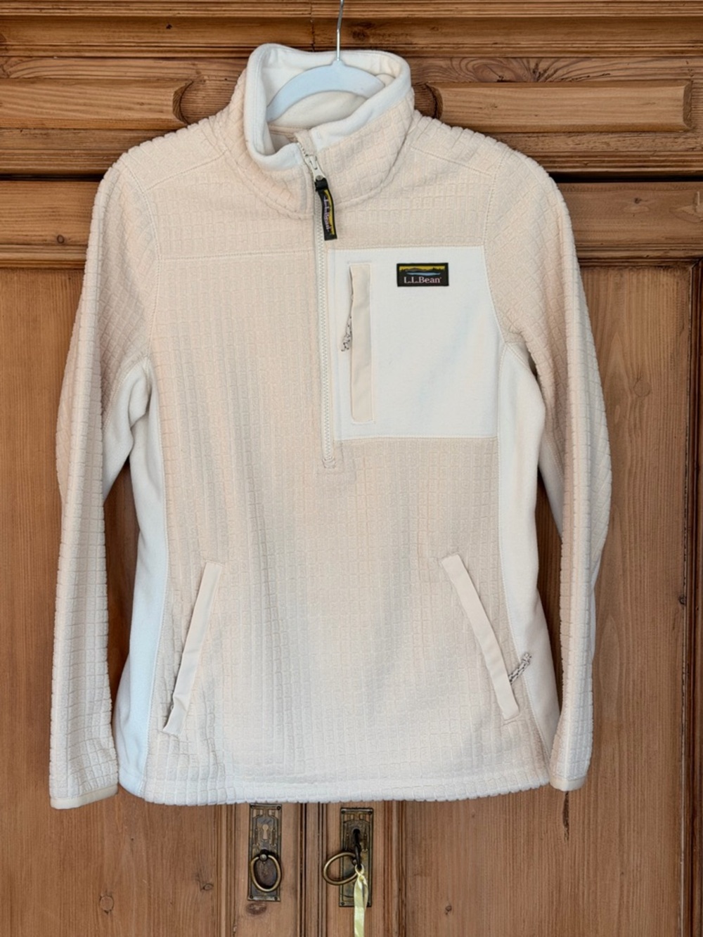 L.L. Bean Cream Half-Zip Grid Fleece Pullover - Small
